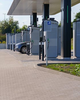 Contemporary outdoor electric vehicle charging station with sleek design and innovative technology for clean energy.